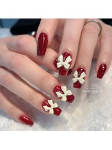 リッシュ ドゥ(RICHE deux)/リボン×ボルドーガーリーネイル