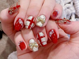 ボルドーチェックネイル