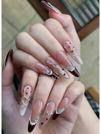 赤フレンチxドット豪華ネイル
