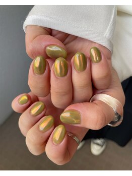 ユージューネイルルーム(UJU nail room)/カーキオレンジミラーネイル