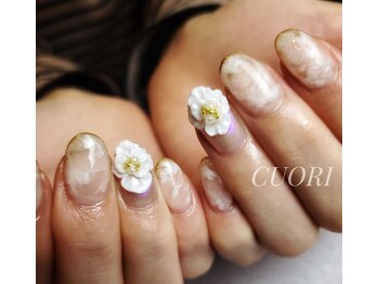 クオーリ(Cuori)/マーブル　3Dフラワーネイル