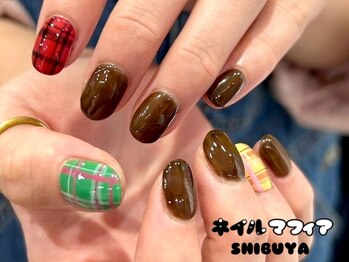 秋ネイル/チェック柄/シンプル