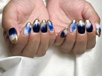 ヒールネイル(heal nail)/white×navyもやもや×french.