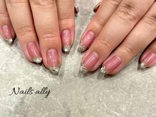 ネイルズアリー 立川店(Nails ally)/ガラスフレンチ×蝶×秋冬ネイル