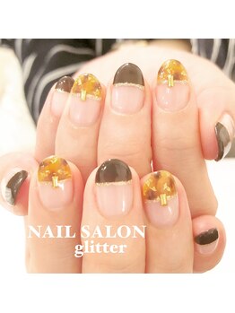 ネイルサロン グリッター(NAIL SALON glitter)/べっ甲フレンチネイル