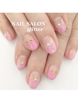 ネイルサロン グリッター(NAIL SALON glitter)/マーブル逆フレンチネイル