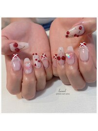 さくらんぼ×チェックネイル