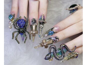 クロスネイル 渋谷店(CROSS nail)/蜘蛛と蛇でパーツゴテゴテ