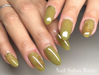 カーキ/グリーン/べっ甲ネイル