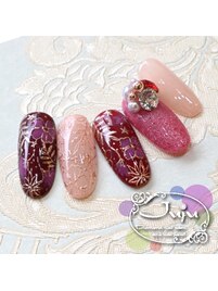 お正月ネイルメタルラインアート