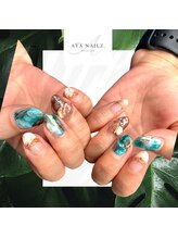 アヤネイルズ アンド アイラッシュ(AYA NAILZ.＆Eyelash)/涼しげターコイズアート