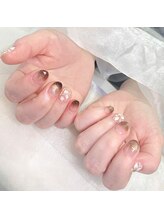 ヘブン ネイル 鶯谷(HEAVEN Nail)/キャッツアイ×フラワーデザイン