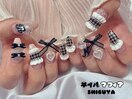 千鳥格子ネイル/リボンネイル
