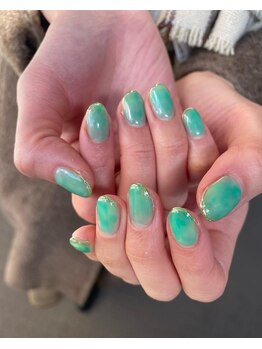 ユージューネイルルーム(UJU nail room)/エメラルドゴールドアート