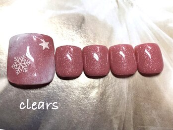 ビューティーネイルサロン クリアーズ(Clears)/サーモンピンクと雪の結晶ネイル