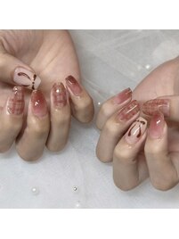 リボン × チェックネイル