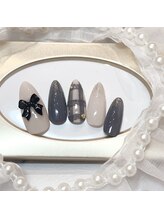ネイルポット(Nail Pot)/チェック　リボンネイル