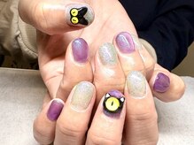 パープルの爪屋/お目目ちゃん×黒猫派手ネイル