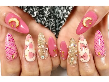 ライトウェーブ 長野駅前店/手書きリボンアートネイル