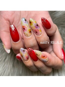 ネイルズリアル 倉敷(nail's RE.A.L)/インクフラワーネイル