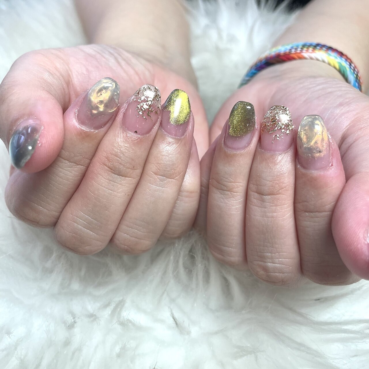 39］ネイルチップ マグネットネイル フレンチ 秋ネイル グリーン