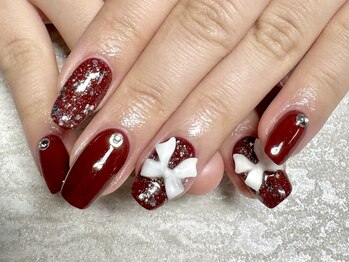ジュリネイル(JULIE NAIL)/ボルドー×リボン