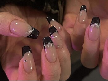 ジェミーネイル エビス(Jemiy nail ebisu)/ブラックフレンチリボン