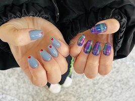 【ほり】ハート×チェックネイル