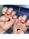 #black flower French nail