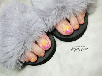 シュガーネイル(sugar nail)/ピンク&オレンジフットネイル