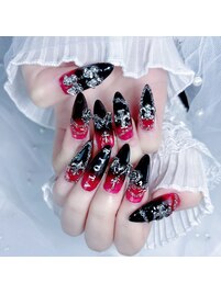 長さ出し ゴテゴテ赤黒ネイル