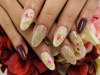 ダブルネイル(Double Nail)/【ほり】ボルドー×シェル×ラメ