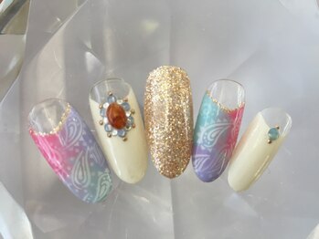 ラリュールネイル(L'Allure nail)/バンダナペイズリーネイル￥8200