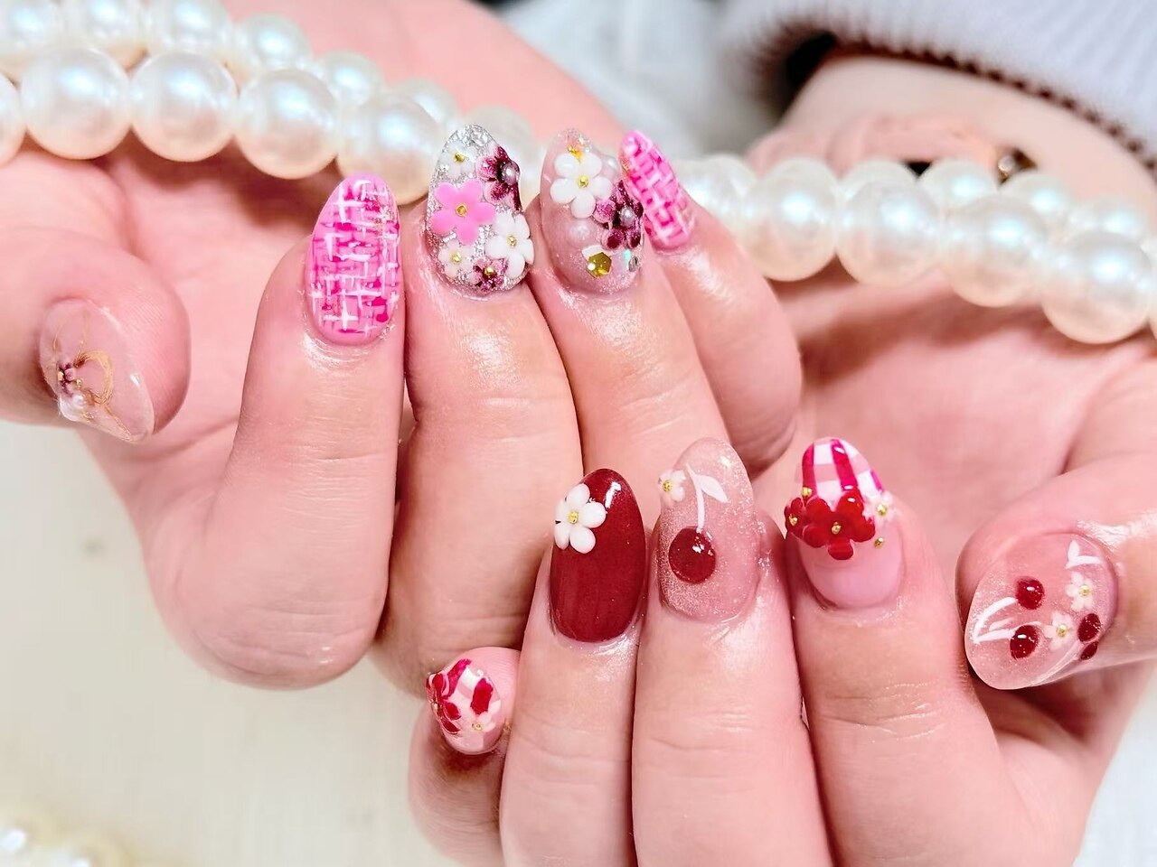 ネイルチップ オーダー さくらんぼ マグネット ガーリー フルーツ ニュアンス ネイルチップ オーダー さくらんぼ マグネット ガーリー