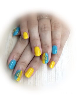 シキ(SIKI)/イエロー×ターコイズ夏ネイル