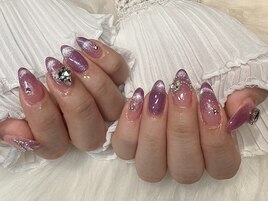 紫マグネットフレンチネイル