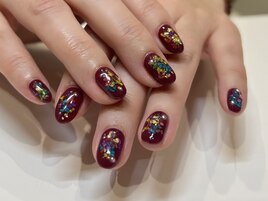 ボルドー押し花ネイル