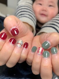 グリーン×ボルドーチェック