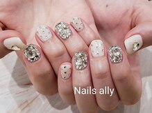 ネイルズアリー 立川店(Nails ally)/ストーンうめつくし×ドット