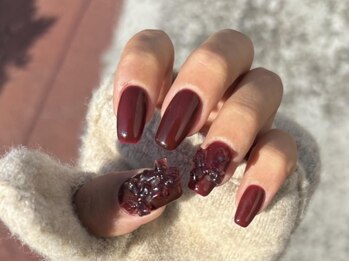 ジェミーネイル エビス(Jemiy nail ebisu)/ワンカラーリボンガーリー