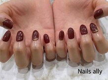 ネイルズアリー 立川店(Nails ally)/ボルドー×ジュエリーネイル×秋