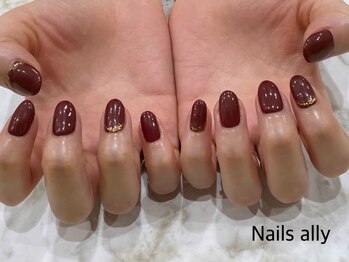 ネイルズアリー 立川店(Nails ally)/ボルドー×ジュエリーネイル×秋
