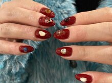 アイネイルズ 梅田店(I nails)/ボルドー天然石ぷっくり¥9700