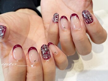 ネイルサロン イントゥ(into_)/赤 ツイード フレンチ