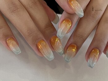 アイネイルズ 吉祥寺店(I nails)/夕日オレンジ水色グラデーション