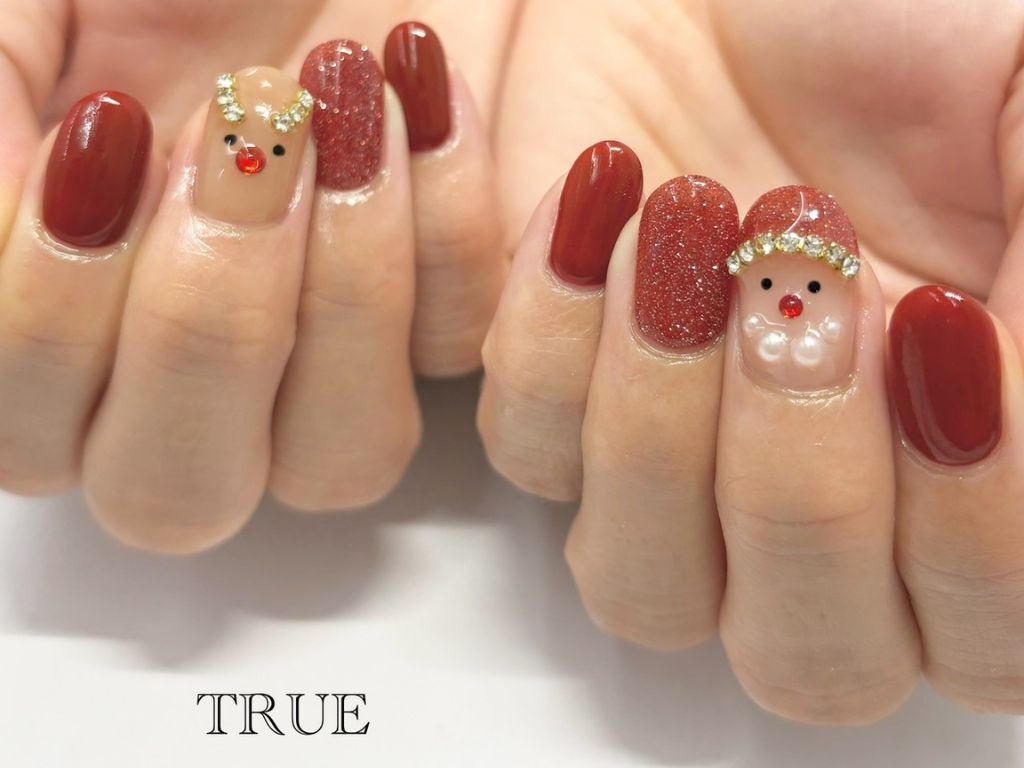 ネイルチップ クリスマス 冬 トナカイ サンタ 雪だるま 雪