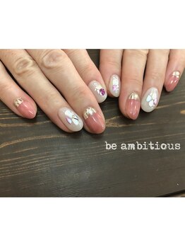 ネイルサロンアンドスクール ビーアンビシャス(be ambitious)/ハーフミラー×シェルストーン