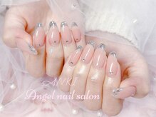 エンジェルネイルサロン(Angel nail salon)/ピンクXガラスフレンチxストーン
