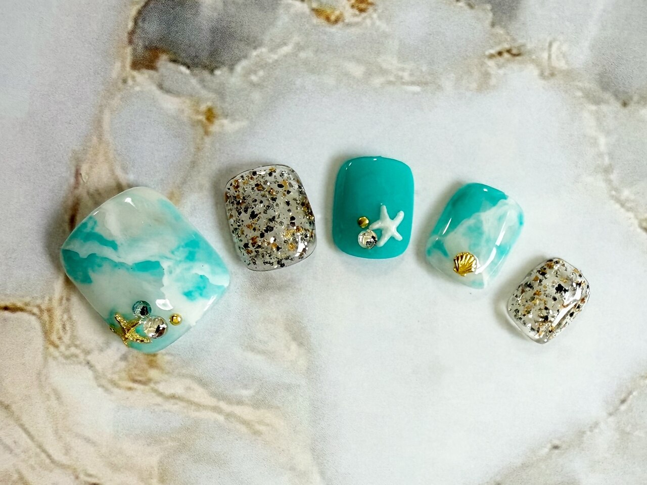 【314】オーダー❉ターコイズブルー 大理石 トルコ石 夏ネイル フットチップ MOROSY☆フット 夏 海 親指 フットネイル ネイルチップ ターコイズ