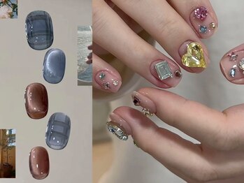 めぐみのネイルサロンの写真/最旬♪持ち込みフリーアート90分8900円 120分 9880円★贅沢可愛すぎジュエリーネイルや秋のチェック柄も◎